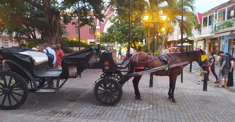 Cartagena: COLLONIAL HORSE DRAWN CARRIAGE by THE OLD CITY - Santo Domingo Square: the first major pause
