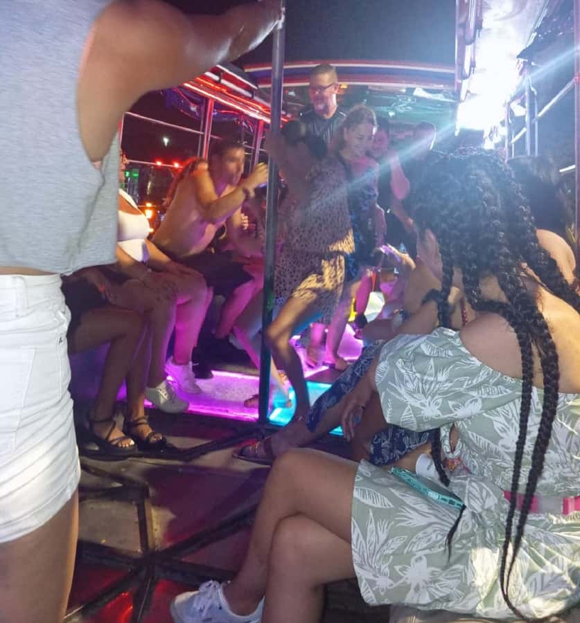 Cartagena: Party on a typical bus crossing the city - Cartagena’s walls and the old city edge