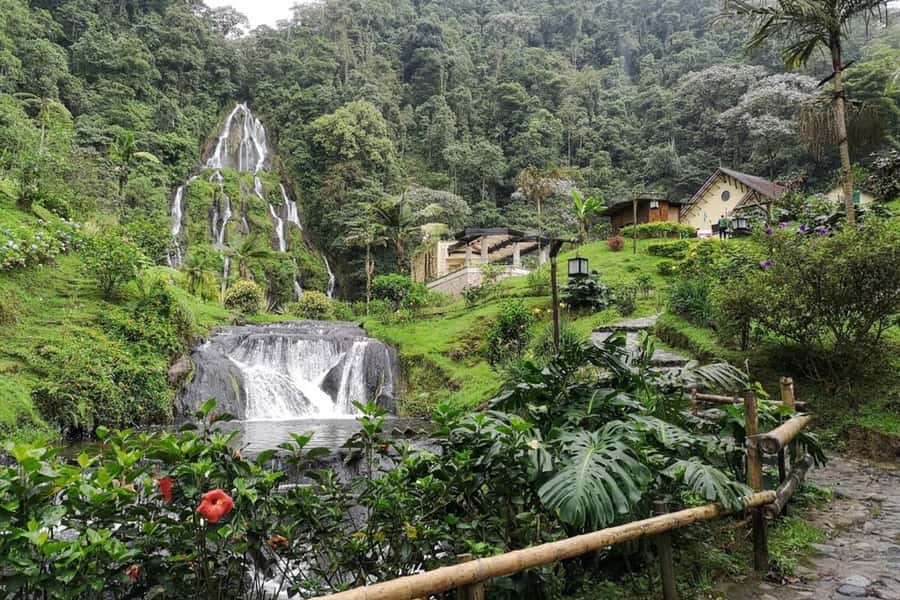 Santa Rosa de Cabal Thermal Hot Springs - Reaching the first waterfall and thermal spring